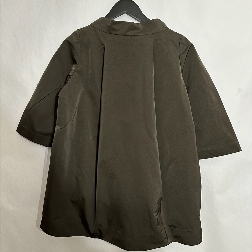 Lafayette 148 New York Olive Green A-Line 3/4 Sleeve Jacket Small Minimalist - Picture 3 of 8